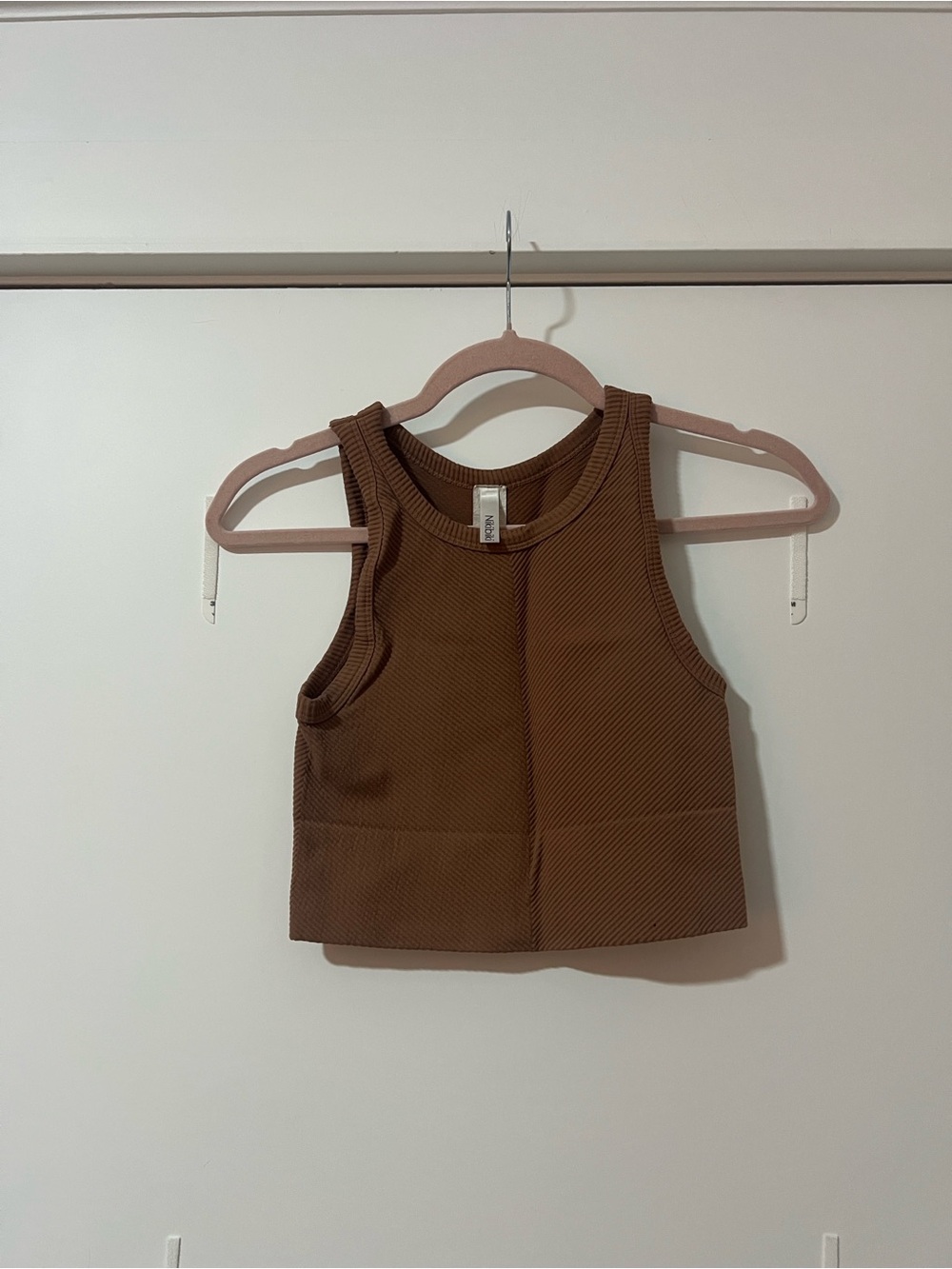 NIKIBIKI Brown Chevron Ribbed Crop Tank Top | One Size